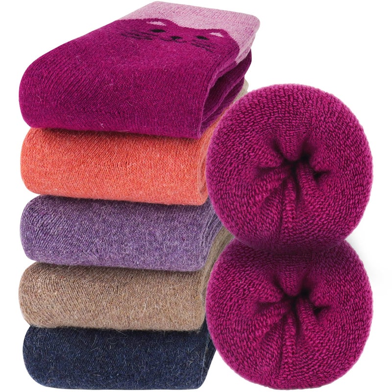 Jeasona Wool Socks for Women Warm Winter Thermal Thick Socks Gifts for Women Mom (Multicolored Cat) - Image 1